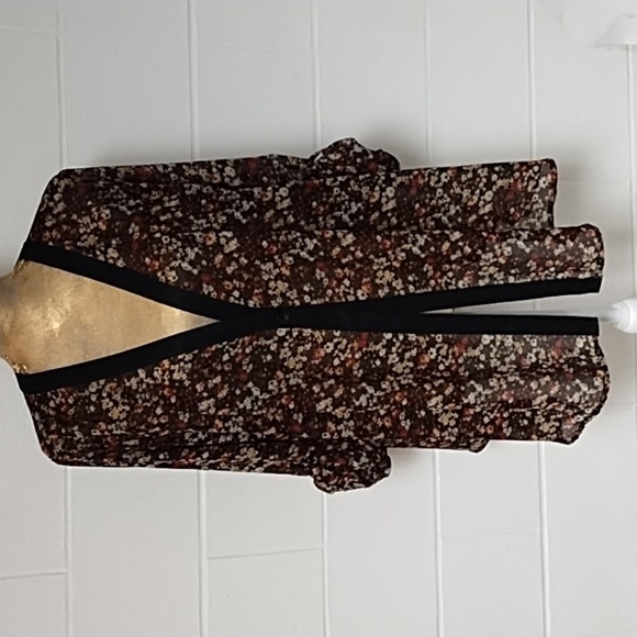 Sag Harbor Flowy Floral Print,1 Button Sheer Cardigan Jacket, Roll Tab Sleeves - Picture 2 of 10